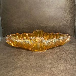 Vintage 60’s Iridescent Amber Carnival Glass Bowl, Banana Boat Style